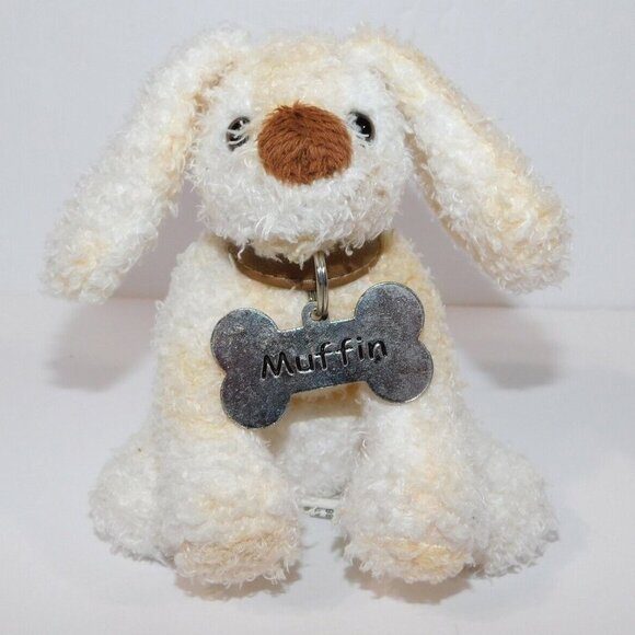 Blankets & Beyond Other - Blankets & Beyond White Cream 5" plush Puppy Muffin w Tag Collar
